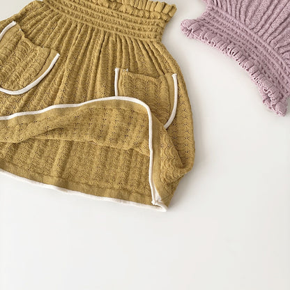 -キッズ サマー レースニット ポケット スカート ピンク マスタードイエロー ガールズ【mh0002017】 - mamahalo shop - スカート -  べビー服 - 子供服 - 男の子 - 女の子