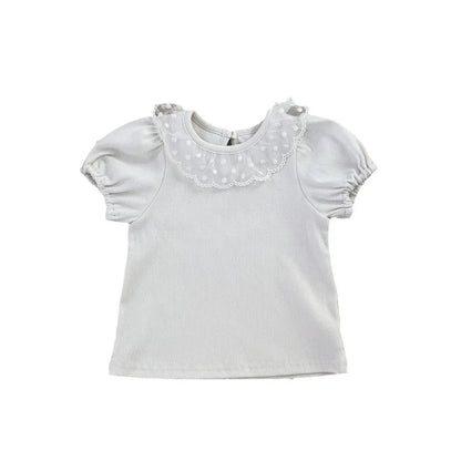 -ベビートップス 半袖パフスリーブTシャツ レース襟 3カラー【mh0004997】 - mamahalo shop - 半袖Tシャツ -  べビー服 - 子供服 - 男の子 - 女の子