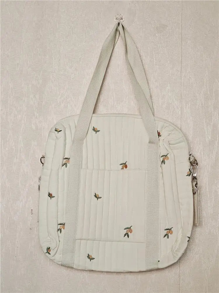 -キルティング くま ベア オリーブ フラワー 刺繍 ショルダー ママバッグ ストローラー ベビーカー - mamahalo shop - マザーズバッグ -  べビー服 - 子供服 - 男の子 - 女の子