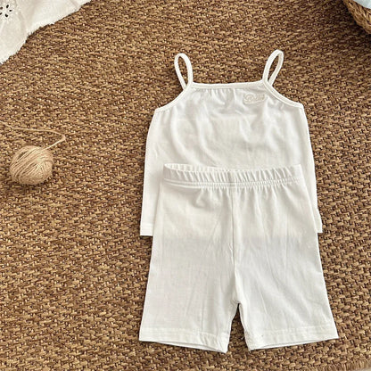 -キッズセットアップ 2点セット キャミソール+ショートレギンスパンツ レターロゴワンポイント 3カラー【mh0005306】 - mamahalo shop - ノースリーブセットアップ -  べビー服 - 子供服 - 男の子 - 女の子