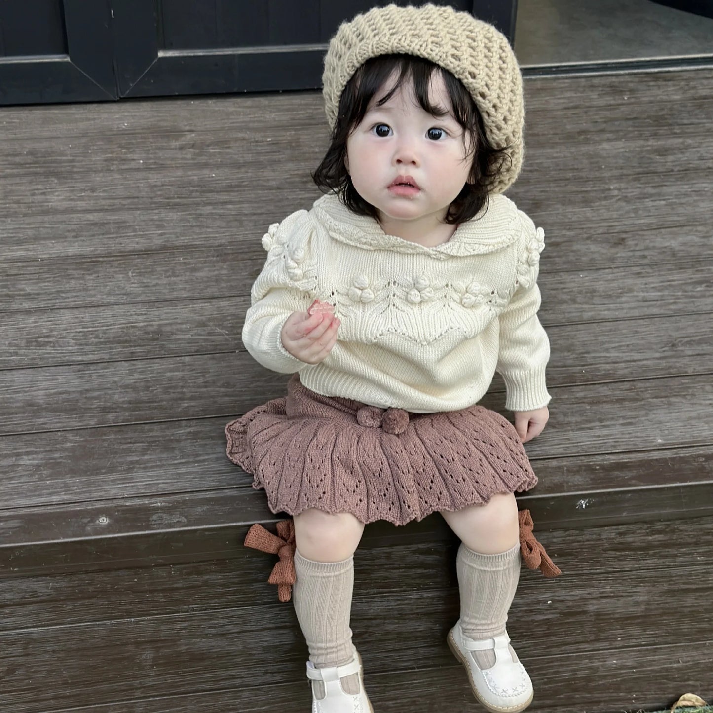 -ベビーキッズ ニットポロ襟刺繍セータートップス 2カラー - mamahalo shop - ニット・セーター -  べビー服 - 子供服 - 男の子 - 女の子