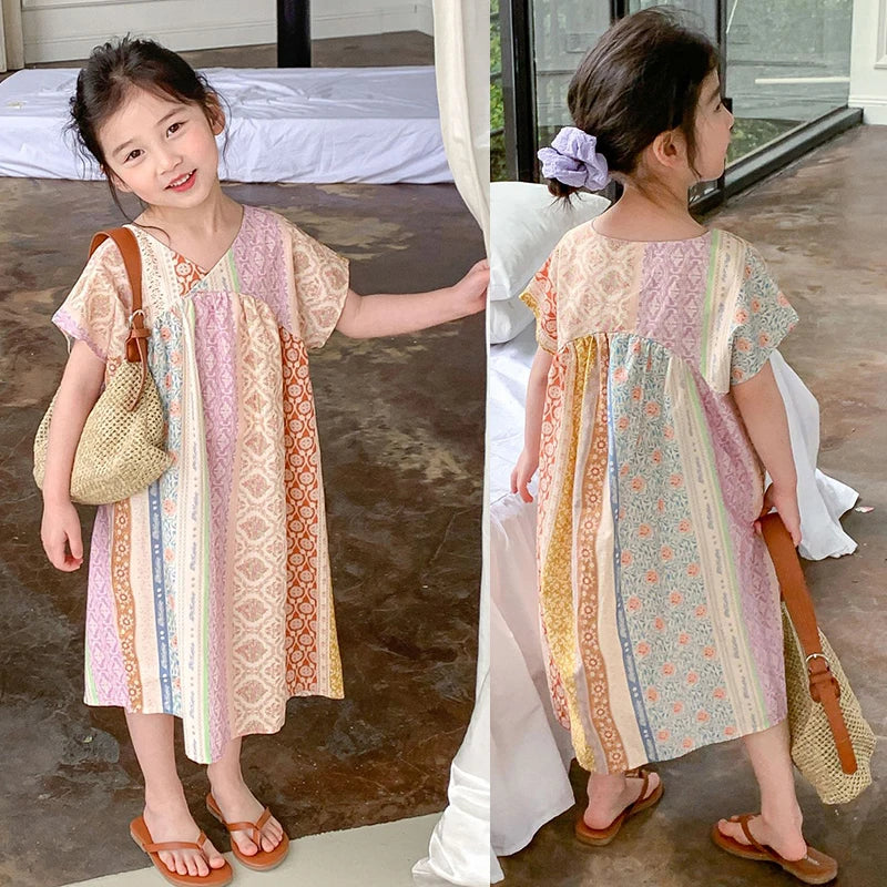 -キッズワンピース 半袖ワンピース ルーミーデザイン アラベスク柄プリント【mh0005802】 - mamahalo shop - 半袖ワンピース -  べビー服 - 子供服 - 男の子 - 女の子