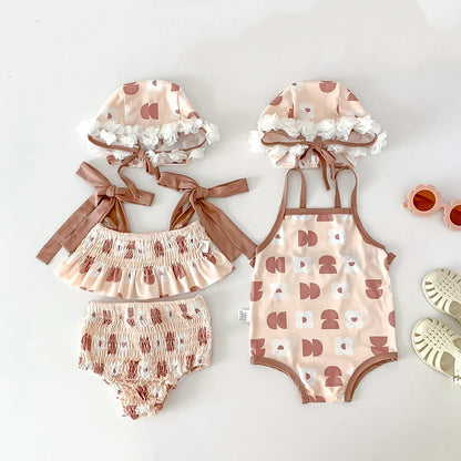-ベビー水着 ビキニ セパレート スイムウェア リボン 帽子セット 3カラー【mh0004919】 - mamahalo shop - ベビー用水着 -  べビー服 - 子供服 - 男の子 - 女の子