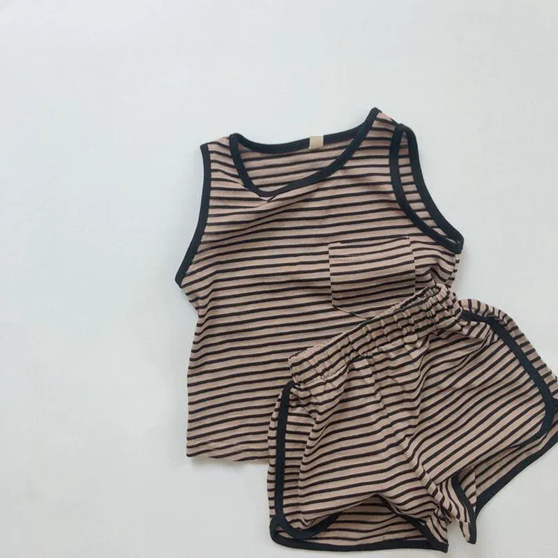 -キッズセットアップ 2点セット タンクトップ+ショートパンツ シンプルベーシック 4カラー【mh0004518】 - mamahalo shop - ノースリーブセットアップ -  べビー服 - 子供服 - 男の子 - 女の子