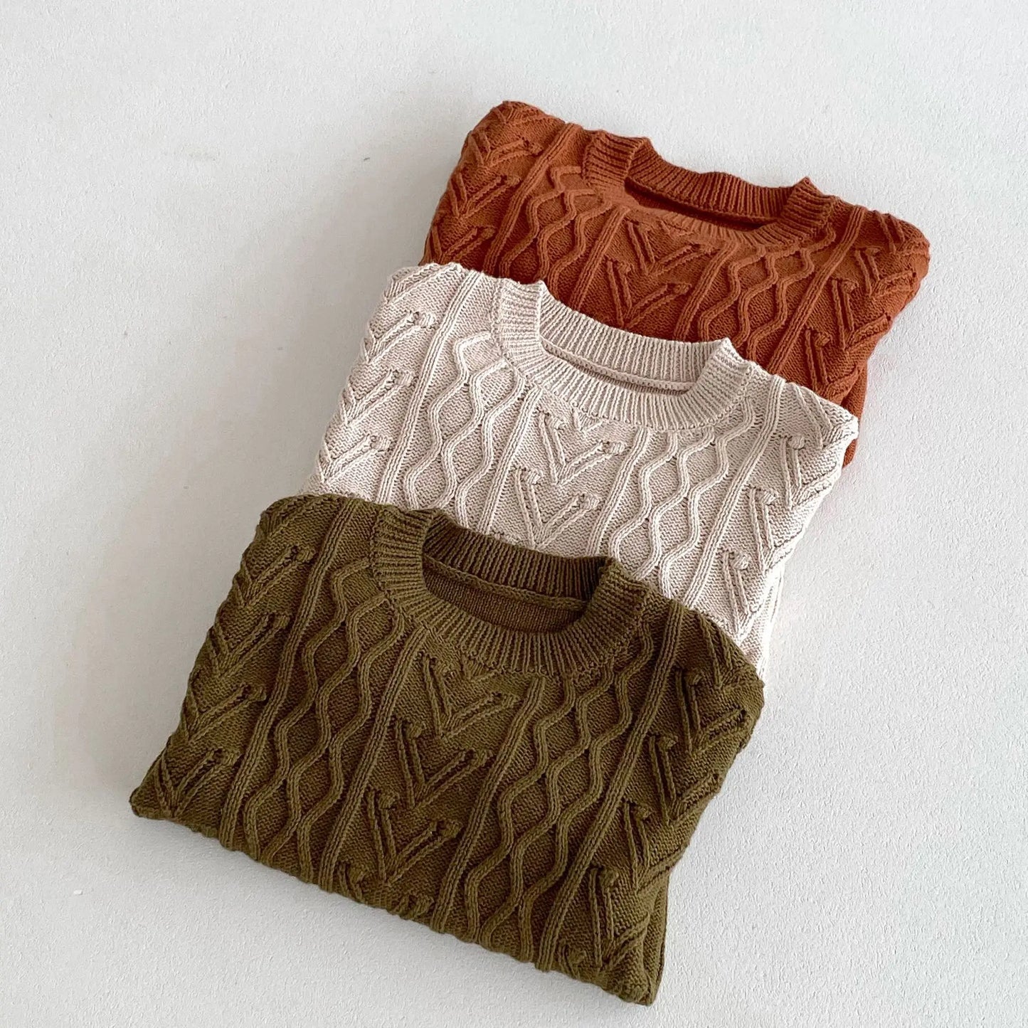 -キッズトップス ニットセーター アランニット ケーブル編み 3カラー【mh0006667】 - mamahalo shop - ニット・セーター -  べビー服 - 子供服 - 男の子 - 女の子