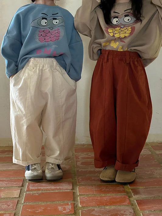 -キッズパンツ ワイドルーズシンプルロングパンツ 3カラー - mamahalo shop - ロングパンツ・スウェットパンツ -  べビー服 - 子供服 - 男の子 - 女の子