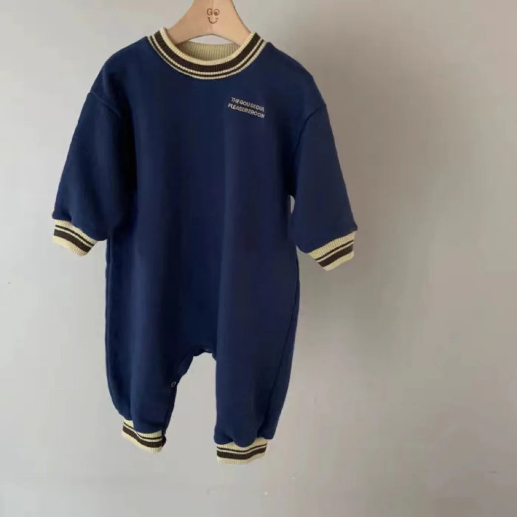 -ベビーロンパース 長袖ジャンプスーツ レターロゴワンポイント ネイビー グレー 2カラー - mamahalo shop - 長袖ロンパース -  べビー服 - 子供服 - 男の子 - 女の子