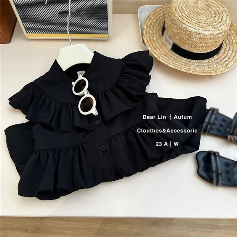 -キッズワンピース ティアードフリル ノースリーブワンピース ブラック【mh0005998】 - mamahalo shop - ノースリーブワンピース -  べビー服 - 子供服 - 男の子 - 女の子