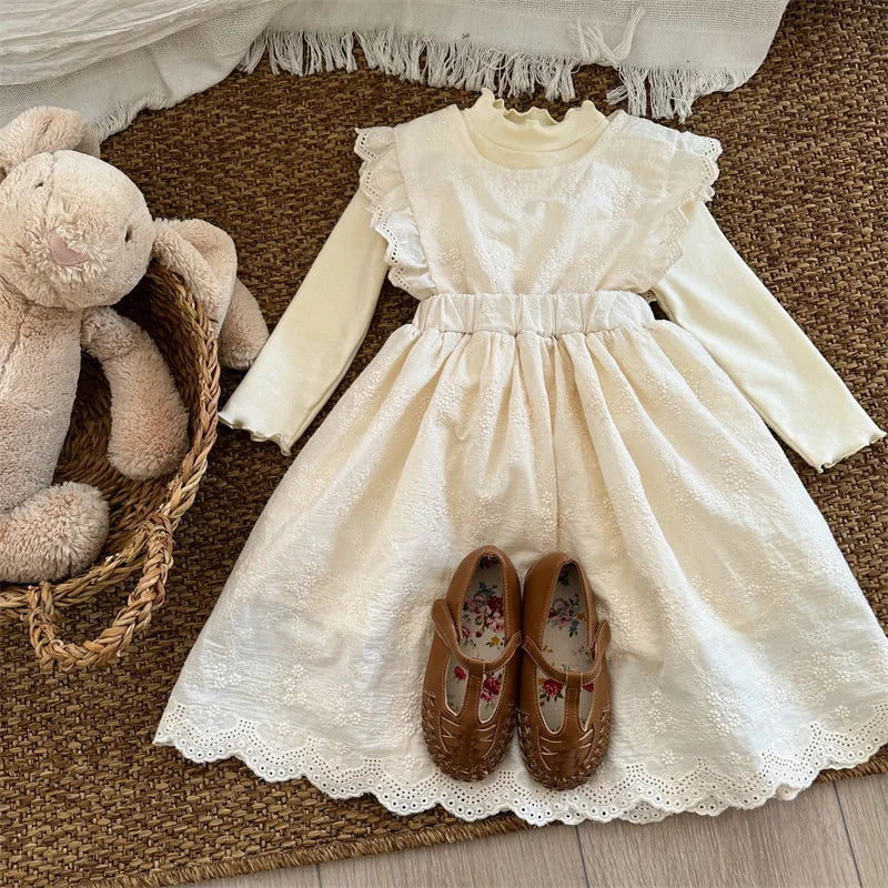 -キッズワンピース ノースリーブドレス レースフリル ベージュ - mamahalo shop - ノースリーブワンピース -  べビー服 - 子供服 - 男の子 - 女の子