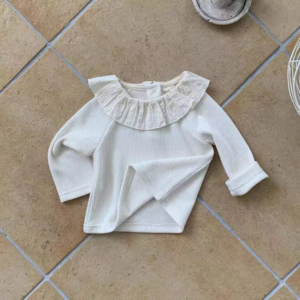 -ベビートップス レースラッフル襟長袖Tシャツ 2カラー - mamahalo shop - 長袖Tシャツ -  べビー服 - 子供服 - 男の子 - 女の子
