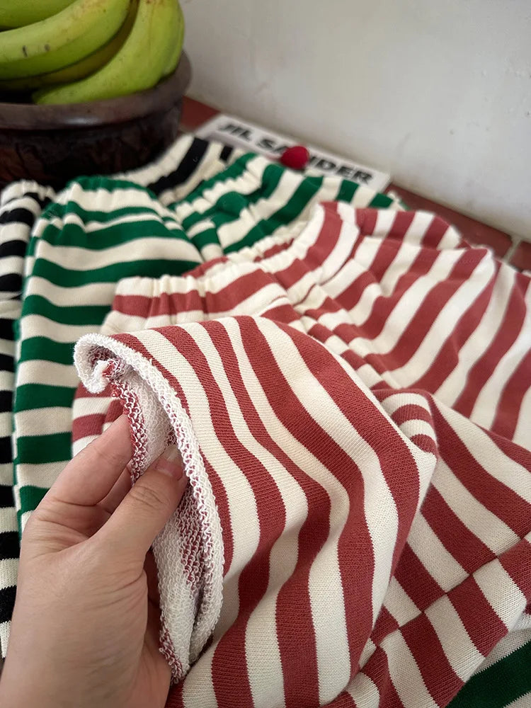 -キッズパンツ ボーダーワイドレッグルーズパンツ 3カラー - mamahalo shop - ロングパンツ・スウェットパンツ -  べビー服 - 子供服 - 男の子 - 女の子