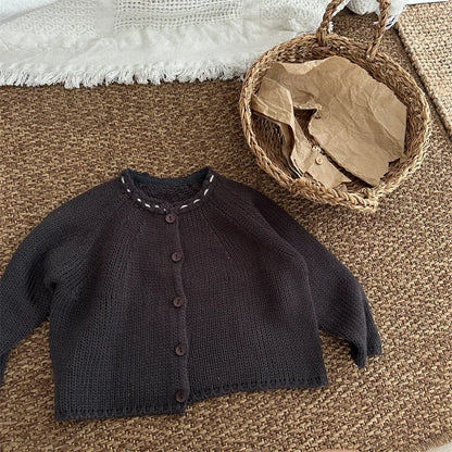 -キッズカーディガン ステッチアクセントざっくりニットジャケット 2カラー - mamahalo shop - カーディガン・パーカー -  べビー服 - 子供服 - 男の子 - 女の子