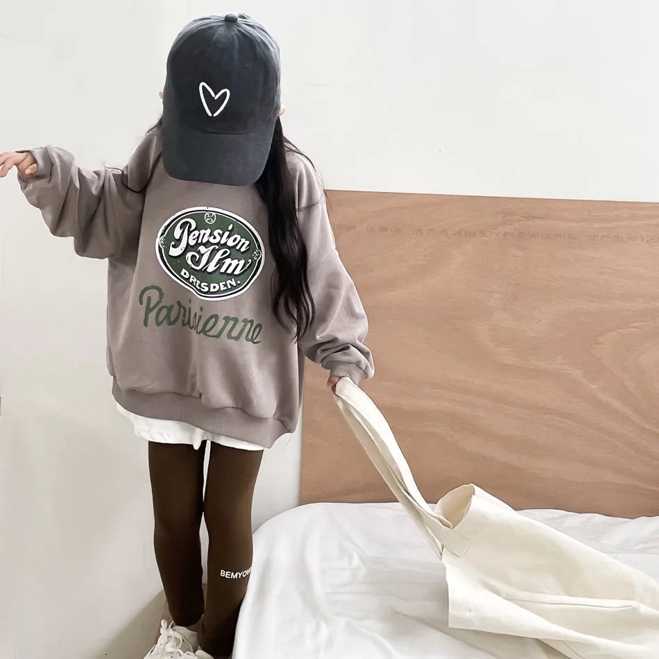 -キッズトップス/パンツ ロゴプリント裏フリースビッグシルエット長袖スウェットシャツ/レターロゴプリントレギンスパンツ【mh0007252】 - mamahalo shop - 長袖セットアップ -  べビー服 - 子供服 - 男の子 - 女の子