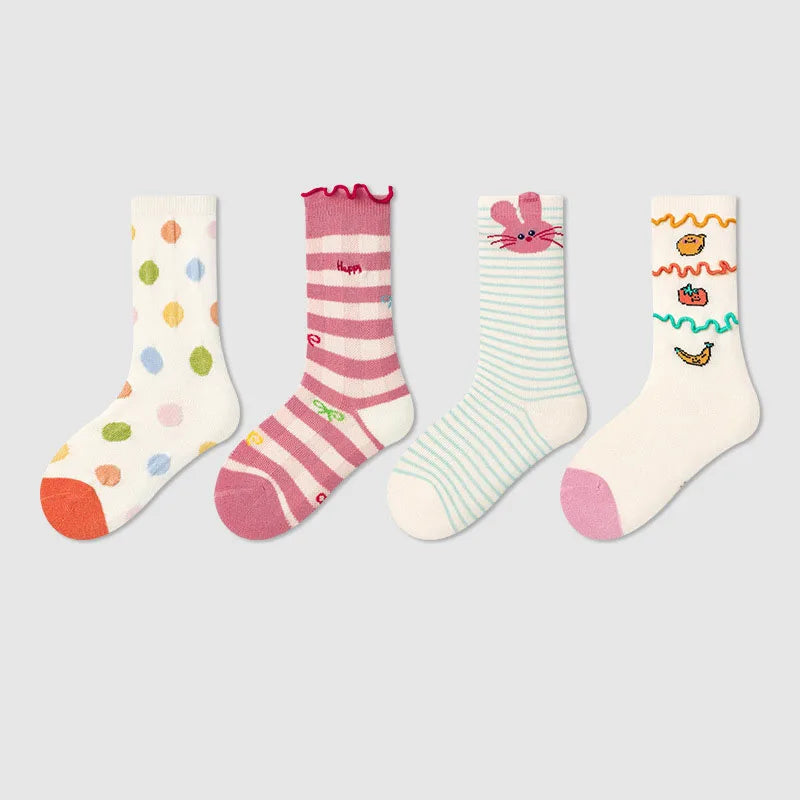 -キッズソックス 靴下4足セット ワッペンワンポイント ボーダー【mh0004066】 - mamahalo shop - ベビー用靴下・タイツ -  べビー服 - 子供服 - 男の子 - 女の子