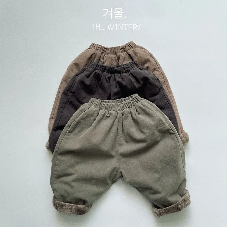 -キッズパンツ 裏ファーフリース ルーズパンツ シンプル ベーシック 無地 3カラー ボーイズ 男の子 子供服 - mamahalo shop - ロングパンツ・スウェットパンツ -  べビー服 - 子供服 - 男の子 - 女の子