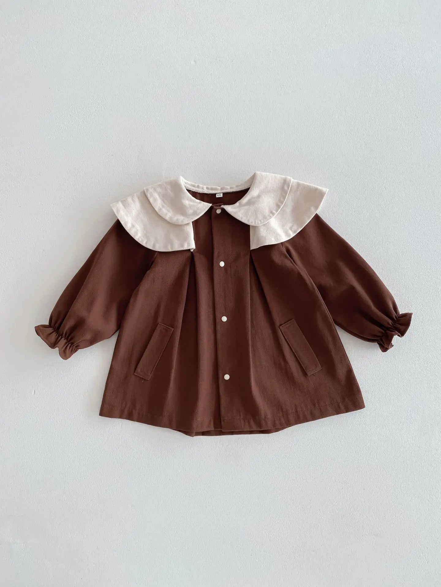 -ベビーアウター ダブル襟 ワンピースジャケット お出かけ カーキ/ブラウン/2カラー【mh0004218】 - mamahalo shop - 長袖ワンピース -  べビー服 - 子供服 - 男の子 - 女の子