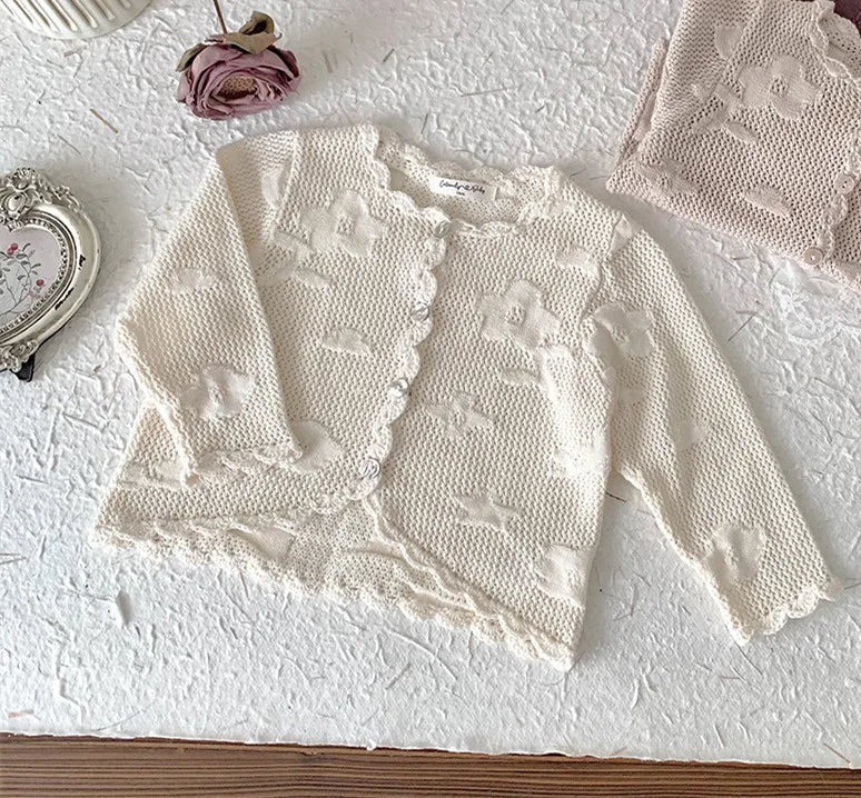 -ベビーキッズカーディガン ニットジャケット フラワー花柄刺繍 ボレロ 3カラー【mh0004275】 - mamahalo shop - カーディガン・パーカー -  べビー服 - 子供服 - 男の子 - 女の子