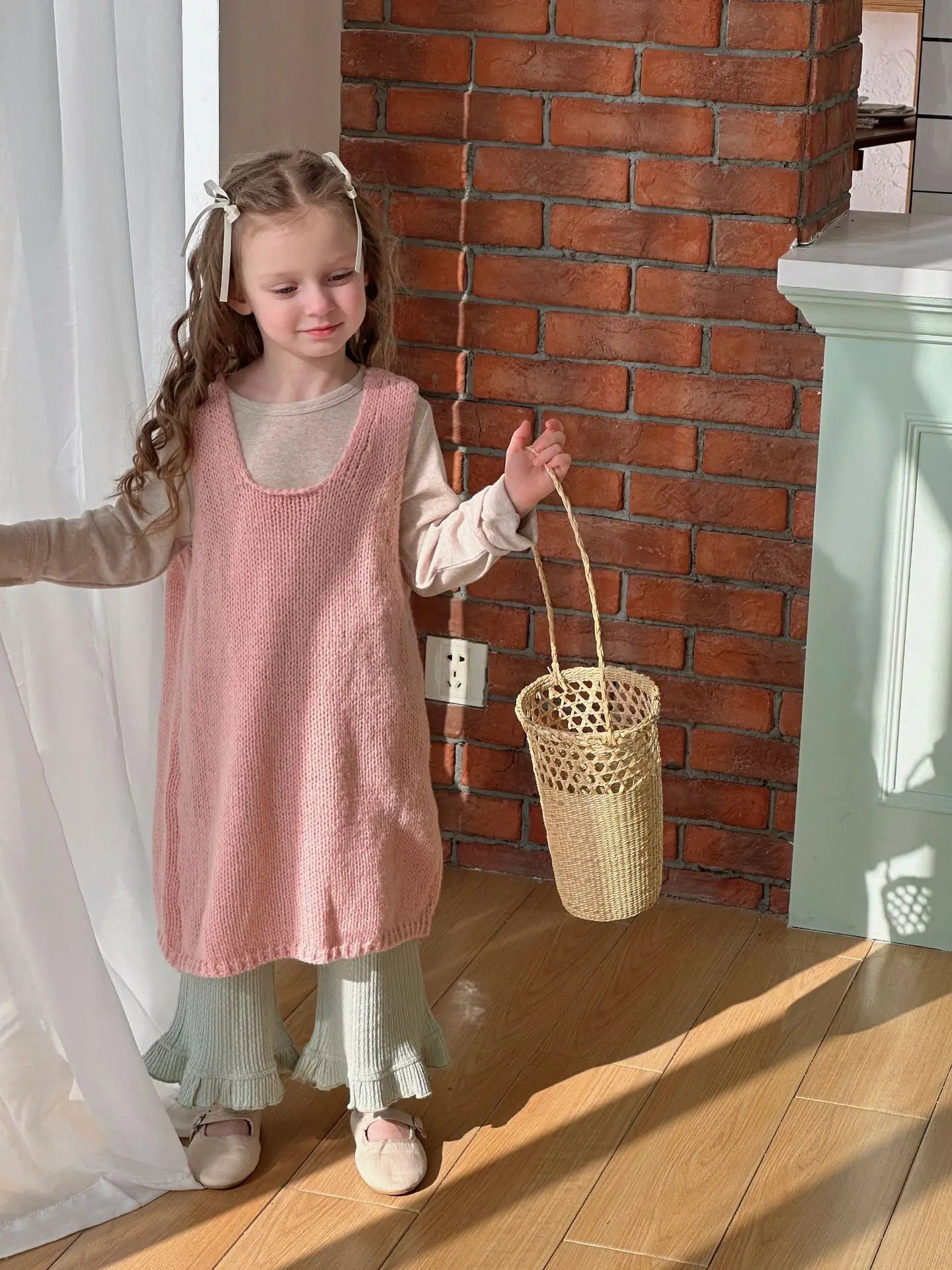 -キッズトップス パンツ ニットノースリーブベスト プリント長袖 Tシャツ ワイドレッグパンツ - mamahalo shop - ロングパンツ・スウェットパンツ -  べビー服 - 子供服 - 男の子 - 女の子