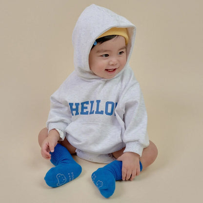 -ベビーロンパース HELLOWレターロゴプリントフーディ長袖ボディスーツ 2カラー - mamahalo shop - 長袖ロンパース -  べビー服 - 子供服 - 男の子 - 女の子