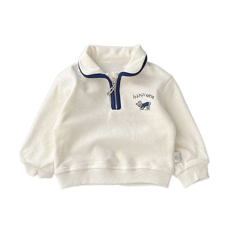 -ベビーキッズトップス ハーフジップ スウェットシャツ 犬ドッグワンポイント【mh0004348】 - mamahalo shop - 長袖Tシャツ -  べビー服 - 子供服 - 男の子 - 女の子