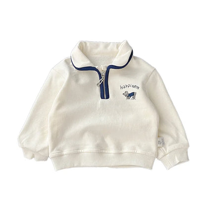 -ベビーキッズトップス ハーフジップ スウェットシャツ 犬ドッグワンポイント【mh0004348】 - mamahalo shop - 長袖Tシャツ -  べビー服 - 子供服 - 男の子 - 女の子