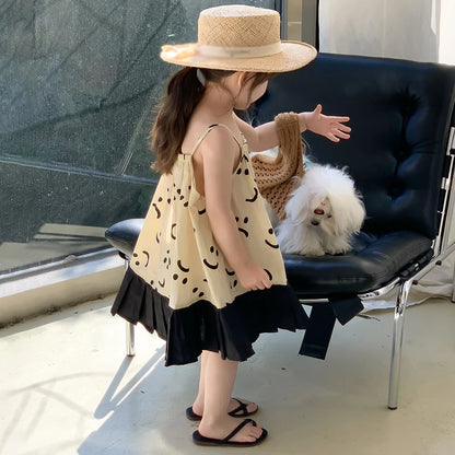 -キッズワンピース スマイルプリント キャミソールプリーツスカートドッキングワンピース【mh0005955】 - mamahalo shop - ノースリーブワンピース -  べビー服 - 子供服 - 男の子 - 女の子