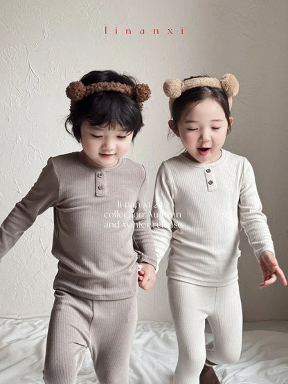 -キッズパジャマセット リブ 長袖ヘンリーネックTシャツ+ロングパンツ シンプルベーシック 5カラー【mh0006360】 - mamahalo shop - 長袖パジャマ -  べビー服 - 子供服 - 男の子 - 女の子