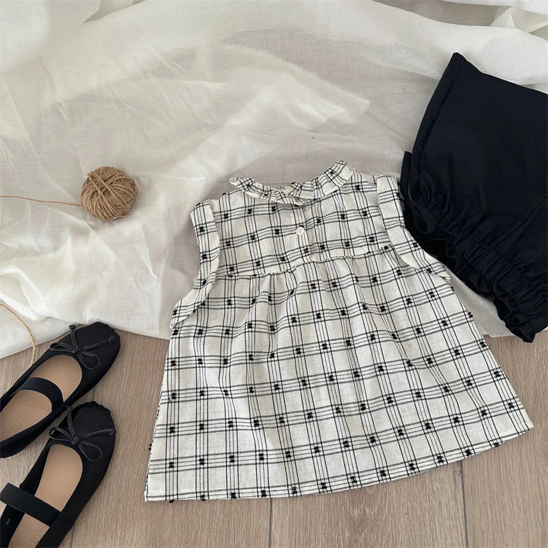 -キッズトップス フリル襟 ノースリーブブラウス チェック - mamahalo shop - タンクトップ・キャミソール・ノースリーブトップス -  べビー服 - 子供服 - 男の子 - 女の子