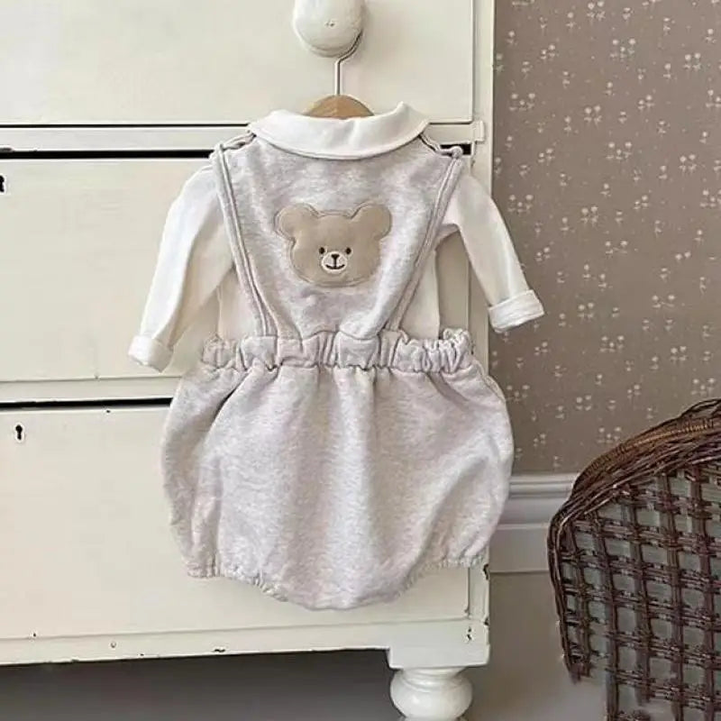 -ベビーロンパース ノースリーブボディスーツ ベアくまワッペン 2カラー【mh0006384】 - mamahalo shop - ノースリーブロンパース -  べビー服 - 子供服 - 男の子 - 女の子