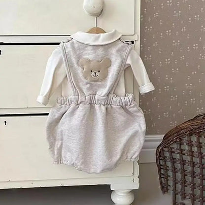 -ベビーロンパース ノースリーブボディスーツ ベアくまワッペン 2カラー【mh0006384】 - mamahalo shop - ノースリーブロンパース -  べビー服 - 子供服 - 男の子 - 女の子