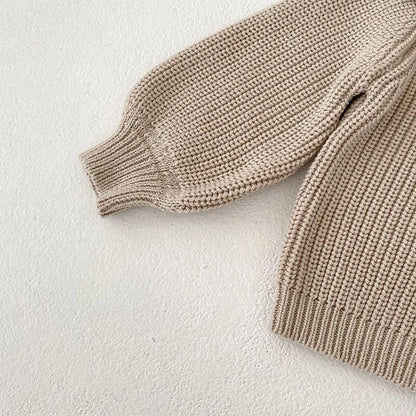 -ベビーカーディガン ニットジャケット ビッグカラー フリル襟付き ベージュ ガールズ 女の子 子供服 - mamahalo shop - カーディガン・パーカー -  べビー服 - 子供服 - 男の子 - 女の子