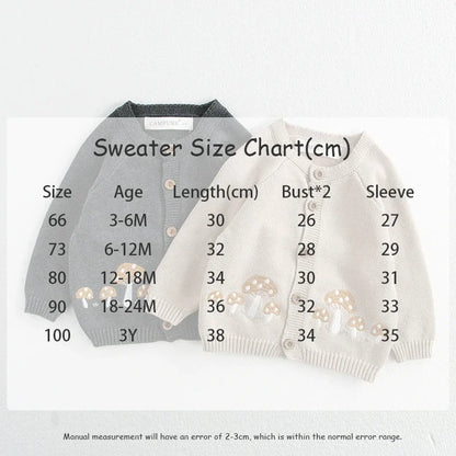 -ベビーカーディガン/ロンパース ニットきのこ刺繍カーディガンジャケット/ニットマッシュルーム刺繍サスペンダーボディスーツ+ボンネット帽子セット 2カラー【mh0006696】 - mamahalo shop - ロンパースセットアップ -  べビー服 - 子供服 - 男の子 - 女の子