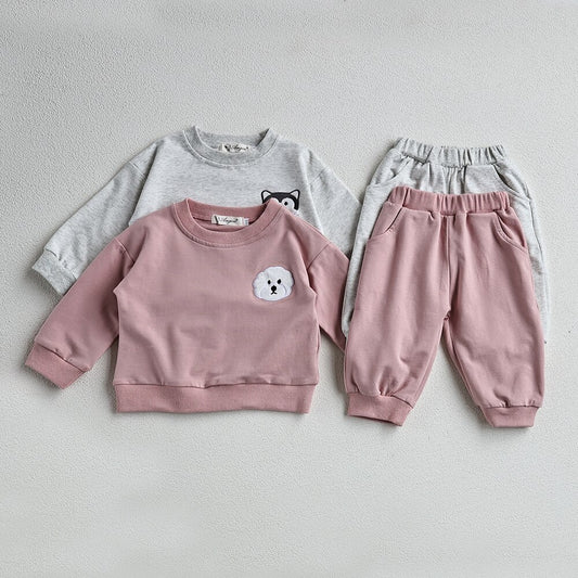 -ベビー キッズ セットアップ アニマル ワッペン スウェットシャツ パンツ 3カラー ユニセックス - mamahalo shop - 長袖セットアップ -  べビー服 - 子供服 - 男の子 - 女の子