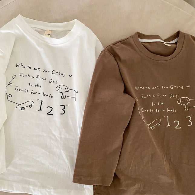 キッズトップス 犬ドッグレターロゴプリント長袖Tシャツ - mamahalo shop - 長袖Tシャツ -  べビー服 - 子供服 - 男の子 - 女の子