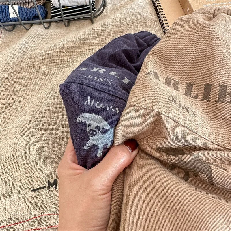 -キッズパンツ 裏フリース アニマルプリント ロングパンツ 暖パン カーキ ブルー 2カラー ボーイズ 男の子 子供服 - mamahalo shop - ロングパンツ・スウェットパンツ -  べビー服 - 子供服 - 男の子 - 女の子