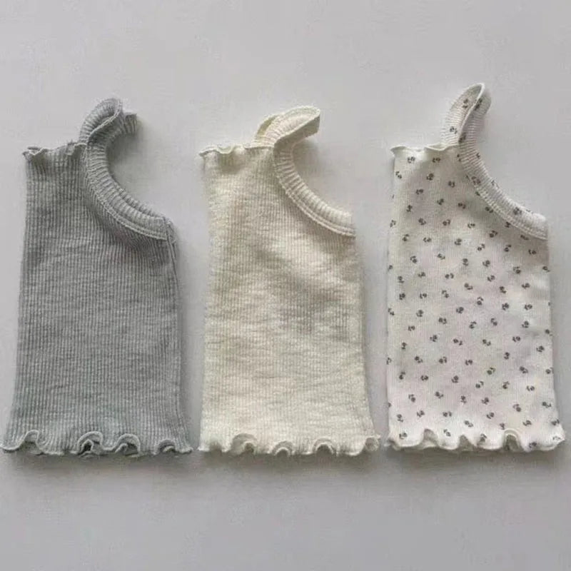 -ベビートップス キャミソール フリル 無地 フラワー花柄プリント 3カラー【mh0005898】 - mamahalo shop - タンクトップ・キャミソール・ノースリーブトップス -  べビー服 - 子供服 - 男の子 - 女の子