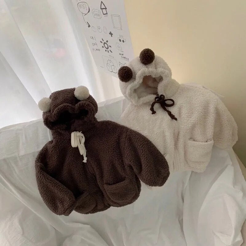 -キッズアウター 耳付きフーディジャケット フリースコート くま耳フード ブラウン ベージュ 2カラー ボーイズ 男の子 子供服 - mamahalo shop - ショートコート・ジャケット・ジャンパー -  べビー服 - 子供服 - 男の子 - 女の子