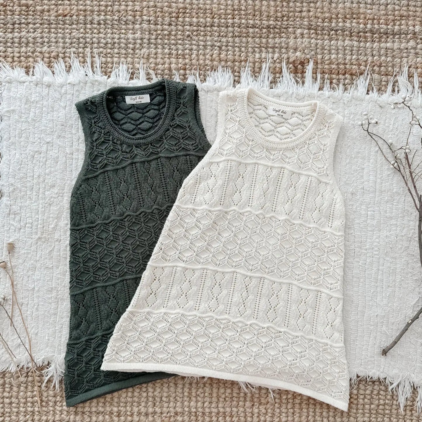 -キッズワンピース レースニット透け感重ね着ノースリーブオーバーワンピース 2カラー - mamahalo shop - ノースリーブワンピース -  べビー服 - 子供服 - 男の子 - 女の子