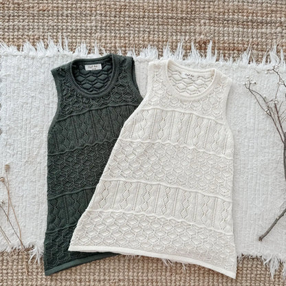 -キッズワンピース レースニット透け感重ね着ノースリーブオーバーワンピース 2カラー - mamahalo shop - ノースリーブワンピース -  べビー服 - 子供服 - 男の子 - 女の子