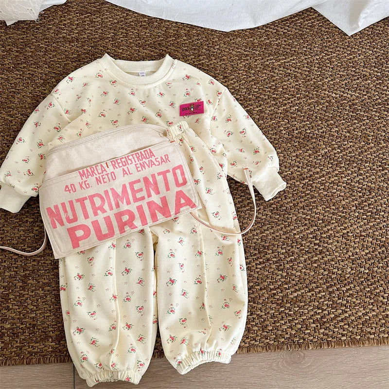 -キッズセットアップ 2点セット スウェットトレーナー スウェットパンツ フラワー小花柄プリント【mh0004276】 - mamahalo shop - 長袖セットアップ -  べビー服 - 子供服 - 男の子 - 女の子