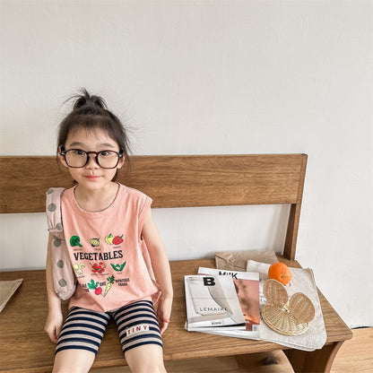 -キッズ レターロゴ プリント タンクトップ ノースリーブ Tシャツ カーキ ブルー ピンク ユニセックス【mh0002050】 - mamahalo shop - タンクトップ・キャミソール・ノースリーブトップス -  べビー服 - 子供服 - 男の子 - 女の子