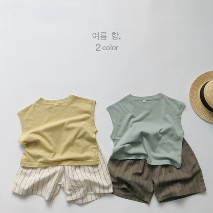 -キッズ くすみカラー ノースリーブ Tシャツ タンクトップ 5カラー ユニセックス【mh0002091】 - mamahalo shop - タンクトップ・キャミソール・ノースリーブトップス -  べビー服 - 子供服 - 男の子 - 女の子