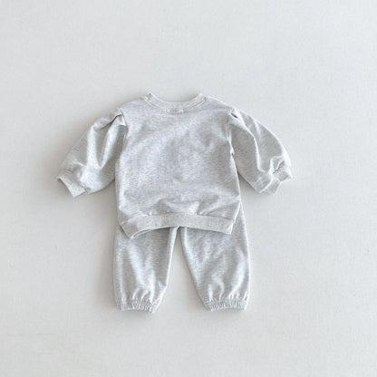 -キッズセットアップ 2点セット スウェットトレーナー+スウェットパンツ リボン/スマイルハートプリント 2カラー - mamahalo shop - 長袖セットアップ -  べビー服 - 子供服 - 男の子 - 女の子