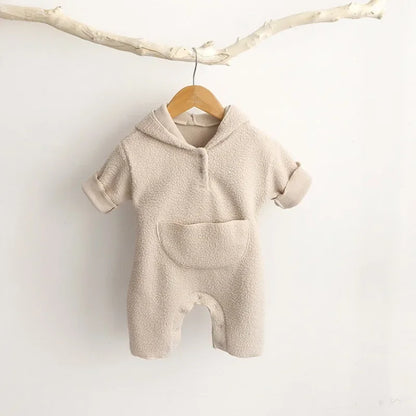 -ベビーアウタージャンプスーツ とんがり帽子フーディ長袖ロンパース ボアフリース ユニセックス 男の子 女の子 子供服 - mamahalo shop - アウタージャンプスーツ -  べビー服 - 子供服 - 男の子 - 女の子