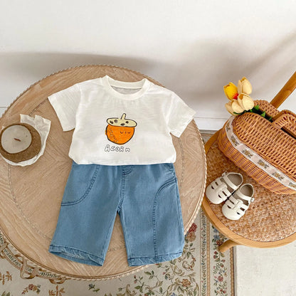 -キッズパンツ サマーデニム 薄手 クロップドパンツ ブルー【mh0006088】 - mamahalo shop - デニムパンツ -  べビー服 - 子供服 - 男の子 - 女の子