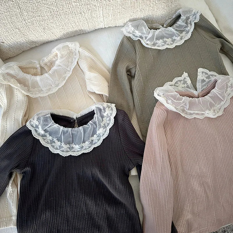 -キッズトップス レース襟リブ長袖Tシャツカットソー 4カラー【mh0006854】 - mamahalo shop - 長袖Tシャツ -  べビー服 - 子供服 - 男の子 - 女の子