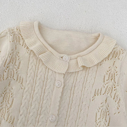 -ベビーカーディガン フリル襟ニットジャケットトップス アプリコット【mh0007039】 - mamahalo shop - カーディガン・パーカー -  べビー服 - 子供服 - 男の子 - 女の子
