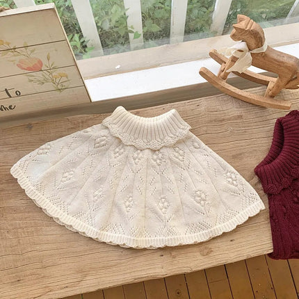 キッズ ニットショール ポンチョ ハイネック ベージュ ダークレッド 2カラー ガールズ 女の子 子供服 - mamahalo shop - ショール - ベビー服 - 子供服 - 男の子 - 女の子