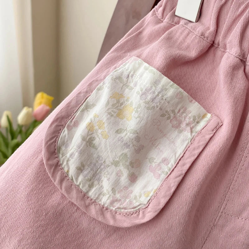 -キッズパンツ ルーズロングパンツ 薄手 パッチポケット ピンク/グリーン/2カラー【mh0004593】 - mamahalo shop - ロングパンツ・スウェットパンツ -  べビー服 - 子供服 - 男の子 - 女の子