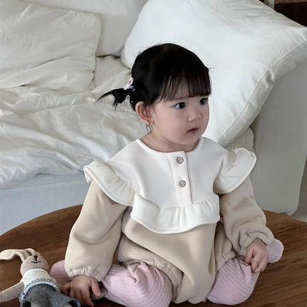 ベビーロンパース ビッグフリルフリース長袖ボディスーツ - mamahalo shop - 長袖ロンパース -  べビー服 - 子供服 - 男の子 - 女の子